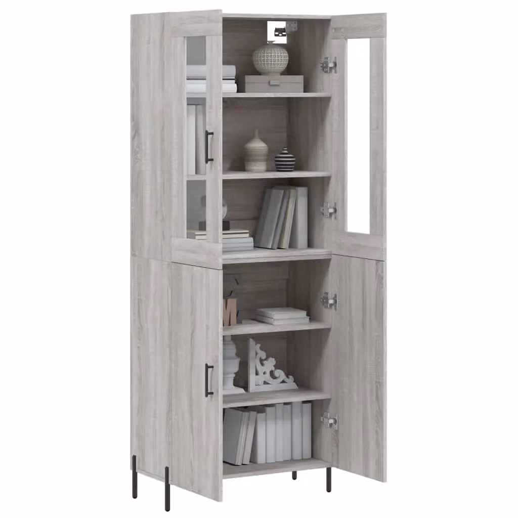 Berkfield Home Modern Grey Highboard with Glass Doors, W/D/H: 69.5 x 34 x 180 cm – 2