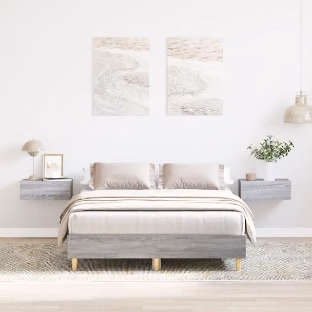 Berkfield Home Minimalist Bed Frame in Grey Engineered Wood, W/D/H: 120 x 190 cm