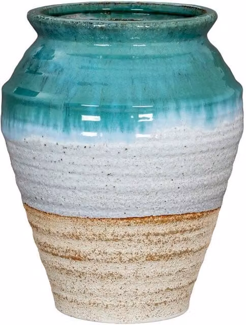 Lemon Pavilion Furniture and Decor Fen Olpe Ceramic Vase in White and Aqua, W: 28 cm, D: 28 cm, H: 35 cm – 1