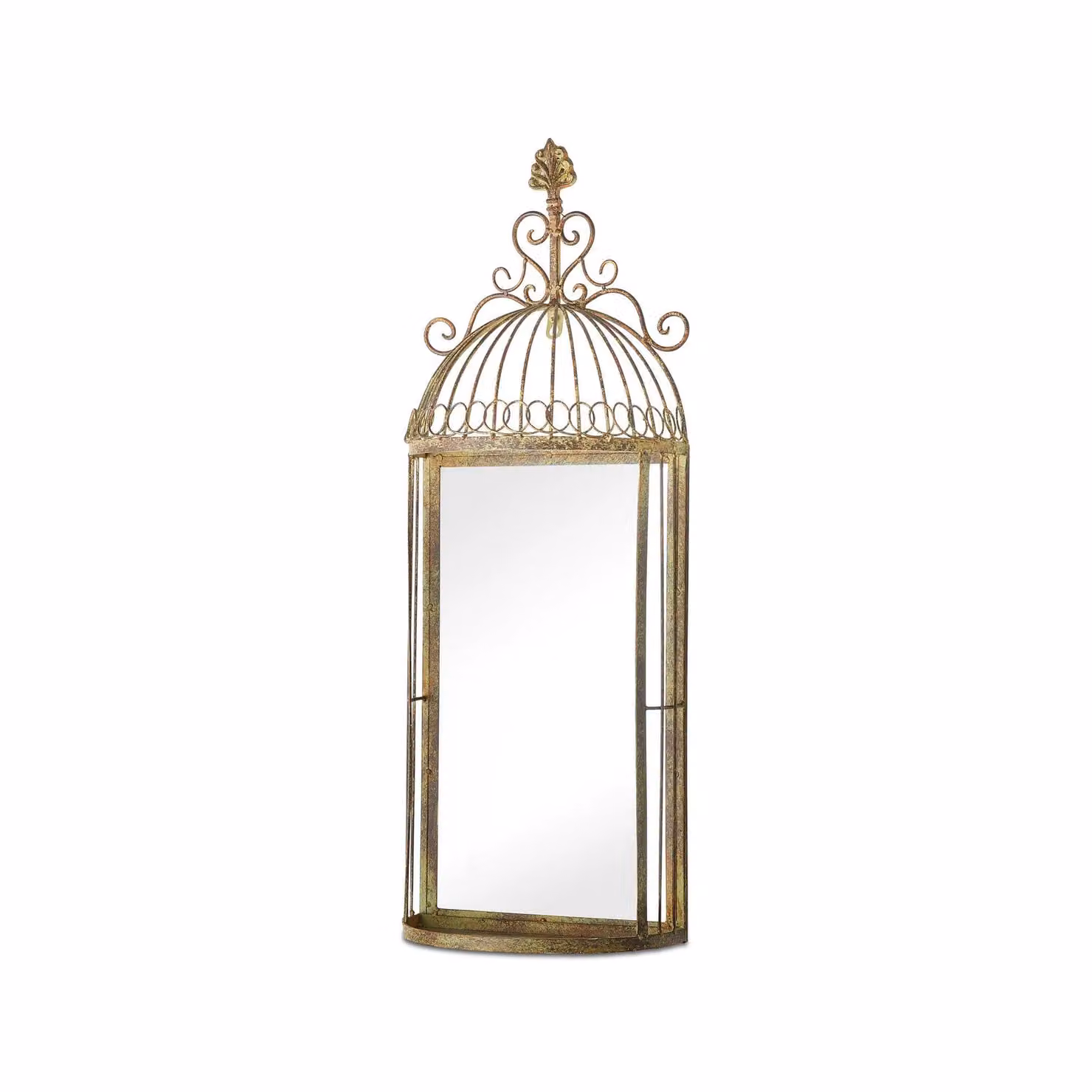 Inspirational Gifting Broughton Birdcage Mirror Display Shelf in Green and Bronze, H 70 cm x W 26 cm x D 13 cm – 3