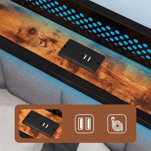 Levede King Size Upholstered Bed Frame in Grey with USB Charging Ports, Under-Bed LED Lighting and Side Compartments, W/D/H: 180 x 200 cm – 6