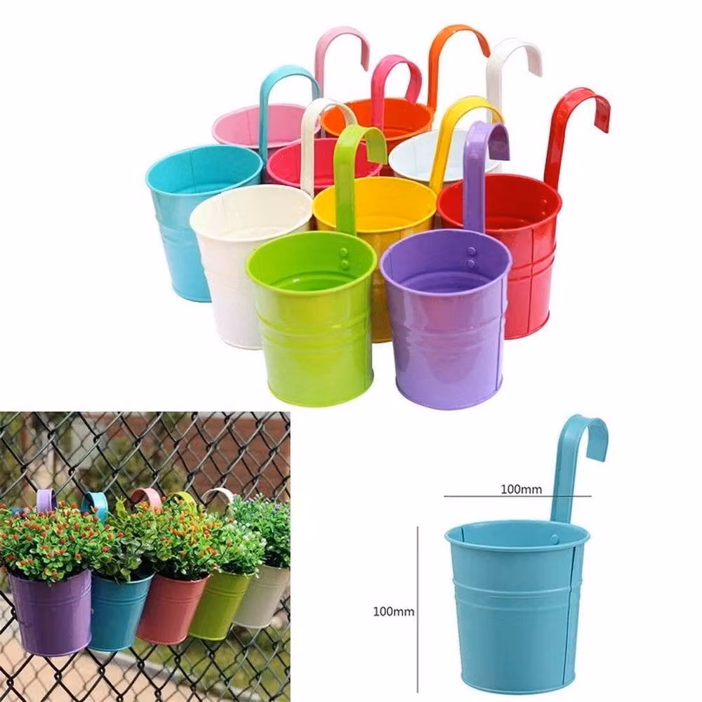 SPETLEK Metal Hanging Planter Bucket in Multicolour for Ornamental and Indoor Plants – 4