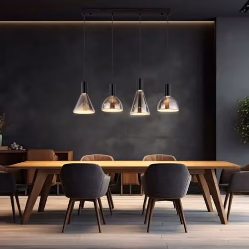 Globo Lighting Labora Bar Pendant Light in Black and Smoke Glass, 4x LED Warm White – 2