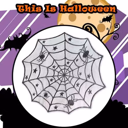 VFM e-Store Halloween Spiders Web Trick or Treat Tablecloth, White, 100 cm – 7