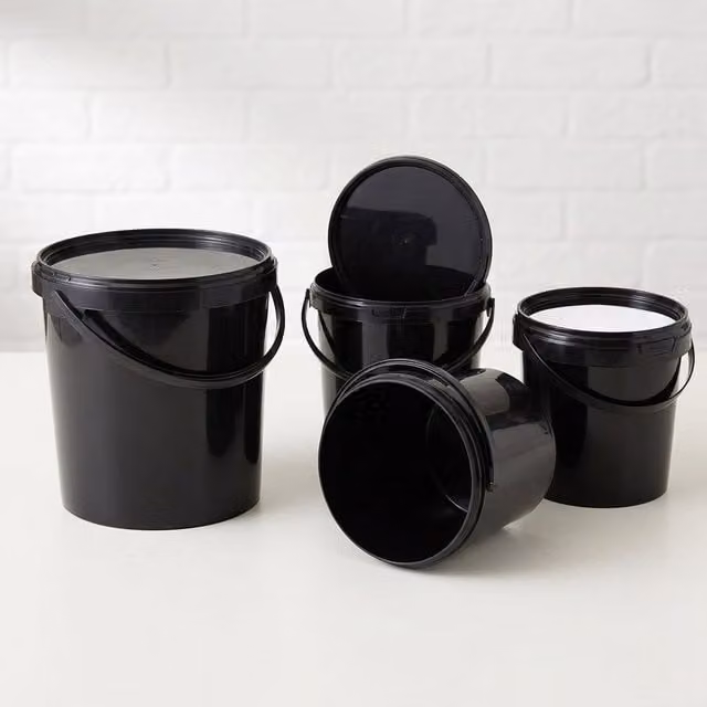 Storm Trading Group 10L Black Plastic Storage Bucket with Snap Lid and Handle