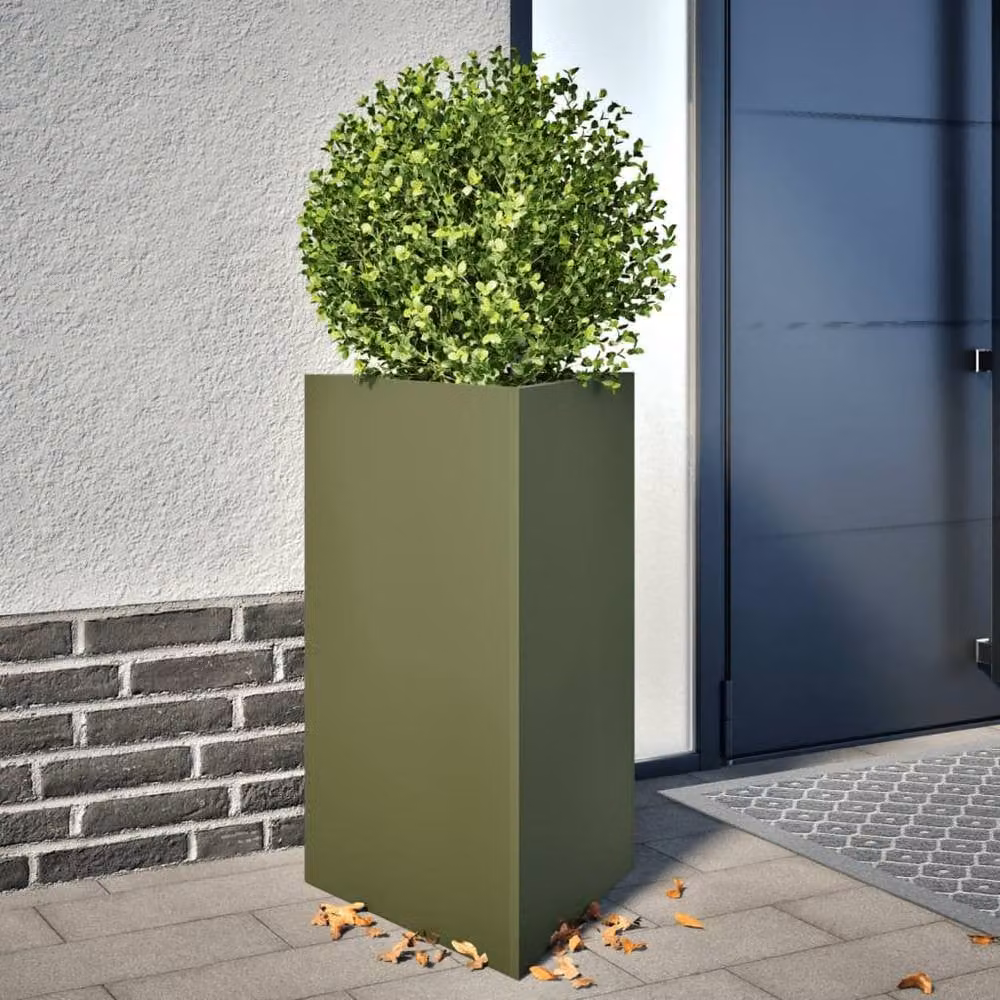 Berkfield Home Garden Triangular Steel Planters, 2 Pack, Green, W: 50 cm, D: 43 cm, H: 75 cm – 2