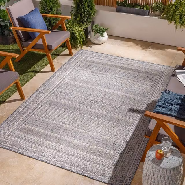 Livabliss Tuareg-Global Blue, Beige and Ivory Graphic Indoor and Outdoor Rug, W: 200 cm, D: 275 cm