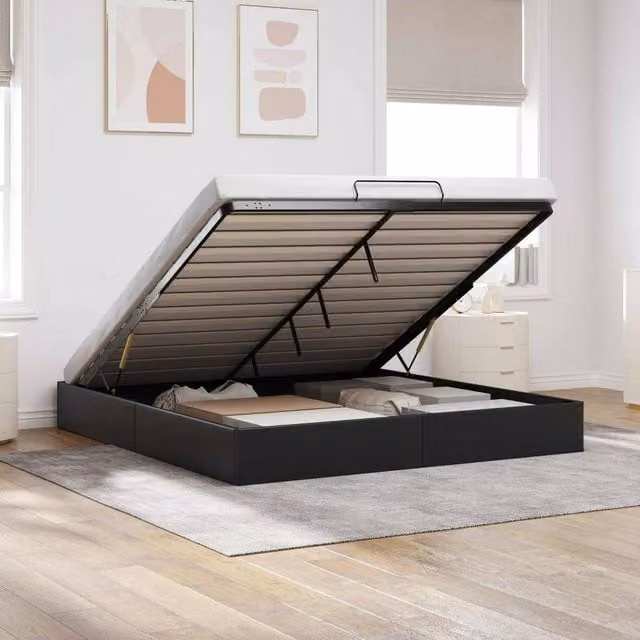 Berkfield Home Black Faux Leather King Size Ottoman Bed Frame with Lift Up Base