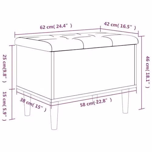 vidaXL Storage Bench in Smoked Oak, W/D/H: 62 x 42 x 46 cm – 3