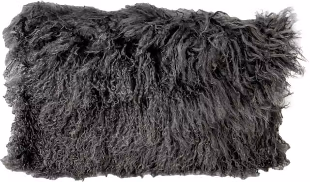 Native Natural Rectangular Curly Sheepskin Wool Cushion in Grey