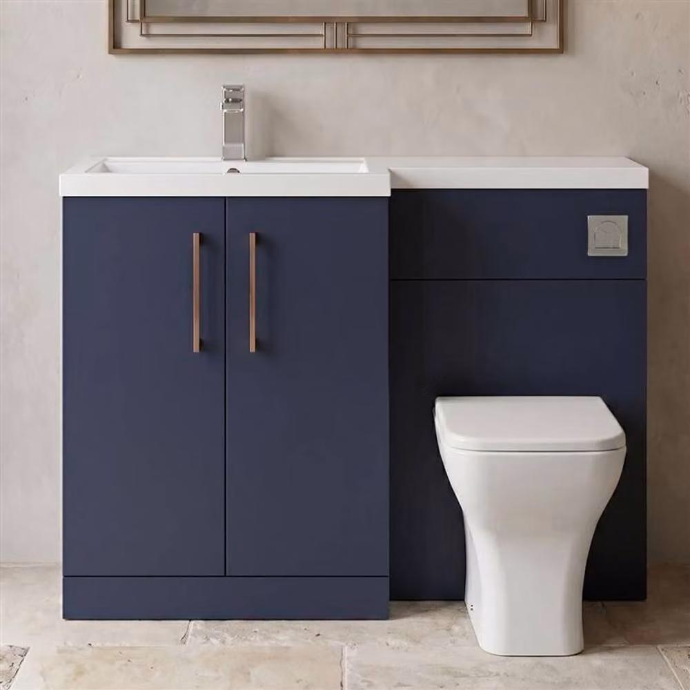 Balterley Modern Left-Hand Vanity and WC Unit Combination in Matt Blue, W: 110 cm, H: 84 cm – 7