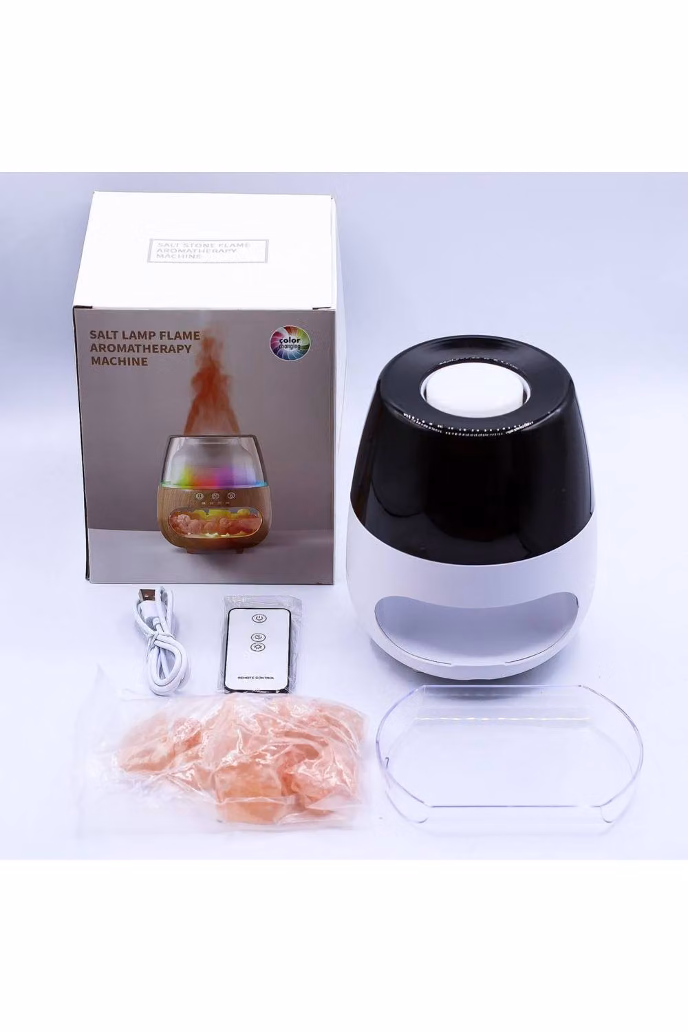 KDMD Salt Stone Flame Effect Aroma Diffuser with Colour Change and Timer in Black – 2