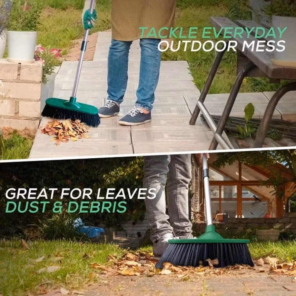 VOGREX Heavy Duty Hard Bristle Garden Broom in Green – 4