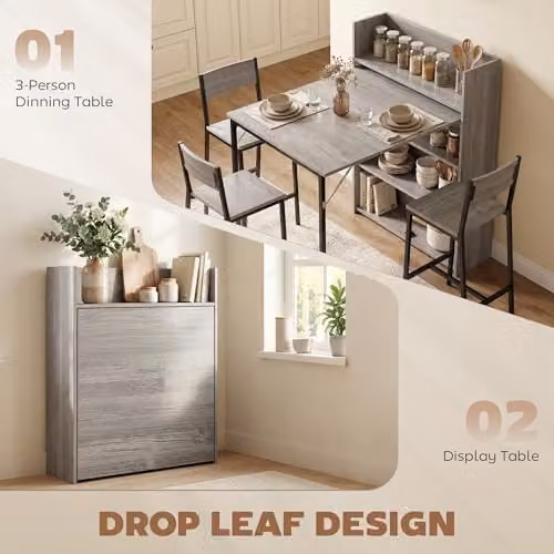 HOMCOM Folding Dining Table with 4-Tier Shelves in Grey Wood Effect and Black – 3