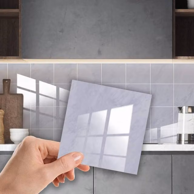 PAWNORA Grey Marble Look Glossy Wall Tile Stickers, 24 Pack