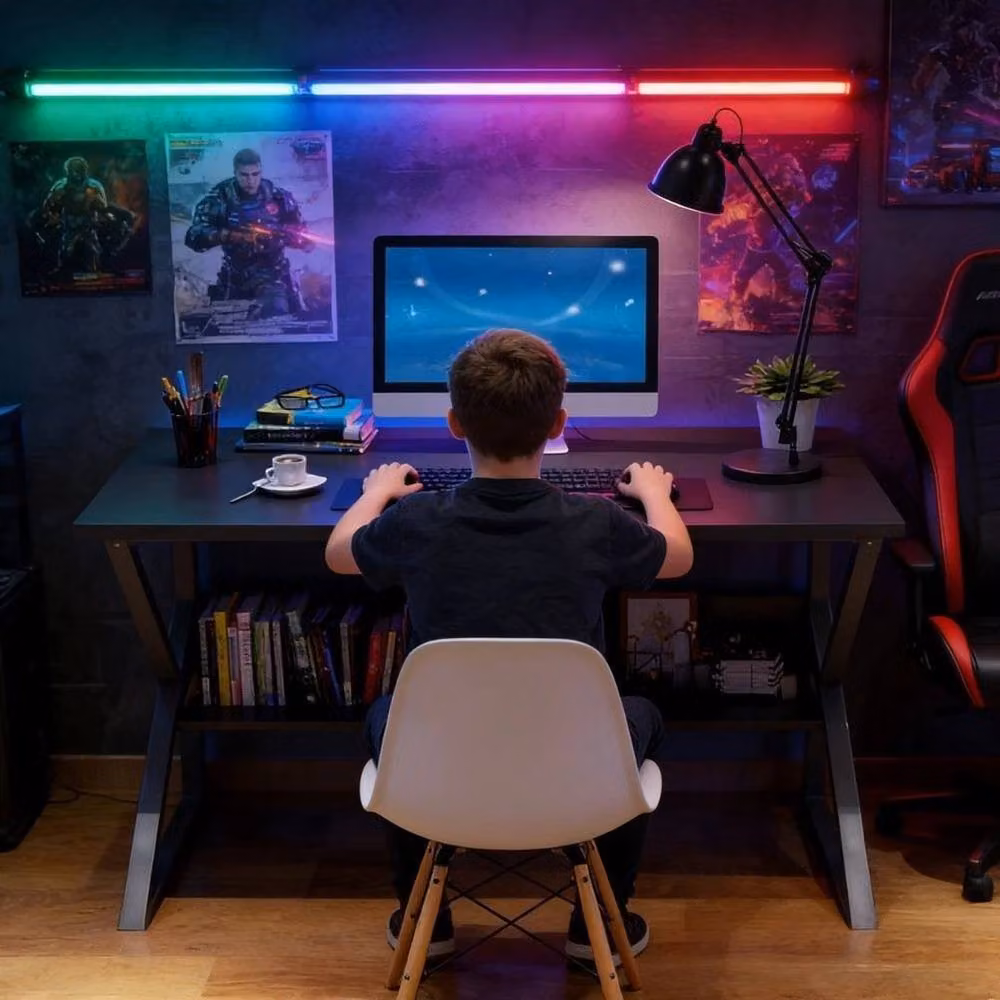 FLAVORA Black K-Shaped Heavy Duty Gaming Desk – 3