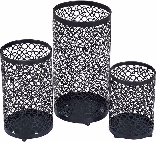 Havendro Set of 3 Black Metal Cylindrical Outdoor Candle Lanterns – 1