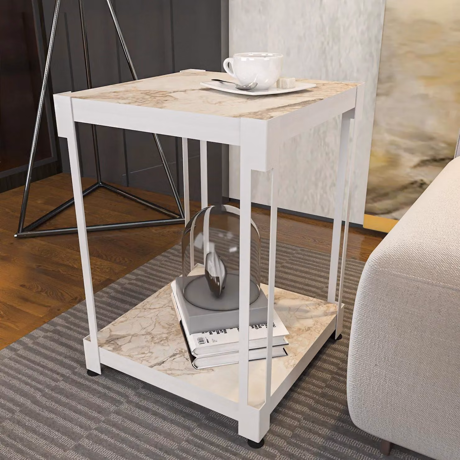 Decorotika Zenas Industrial Design Side Table in White – 2