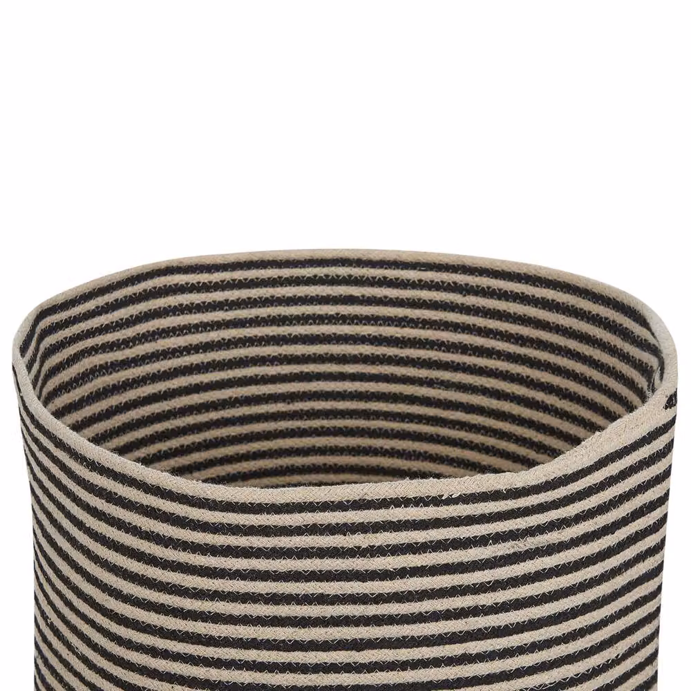 Wyld and Coco Large Round Cotton Storage Basket and Laundry Bin in Beige and Black, Diameter: 41 cm, Height: 51 cm – 3