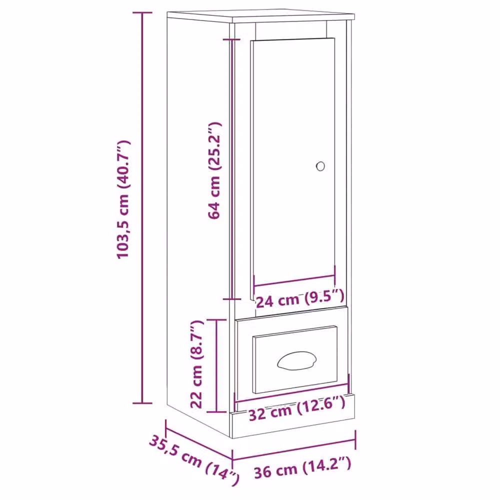 Berkfield Home Highboard in Old Wood Brown, W/D/H: 36 x 35.5 x 103.5 cm – 5