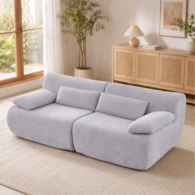Mimo Modular Sofa Set with Curved Seat Design in Grey Corduroy Fabric