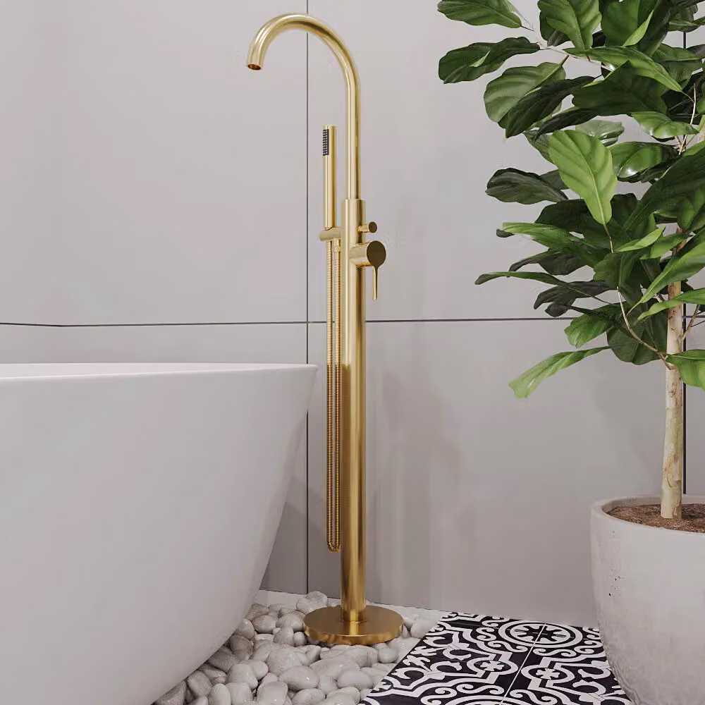 Balterley Connect Floor Standing Bath Shower Mixer Tap and Shower Kit in Brushed Brass – 2