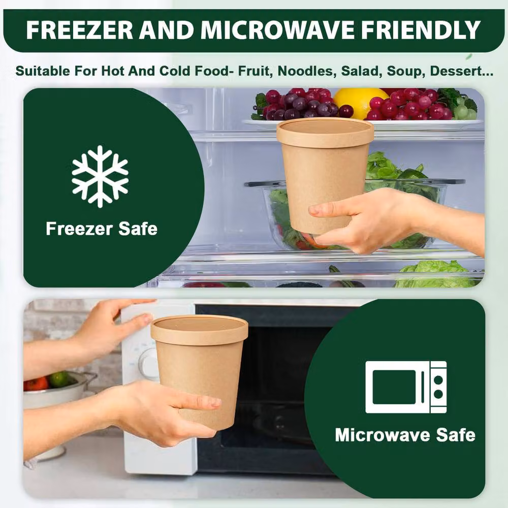 ECONX 200 Pack Brown Disposable Paper Soup Cups and Salad Bowls with Lids, 16oz – 5