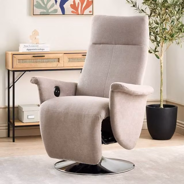 Wyld and Coco Beige Reclining Armchair with Adjustable Back and Pull-Out Ottoman Footstool – 1