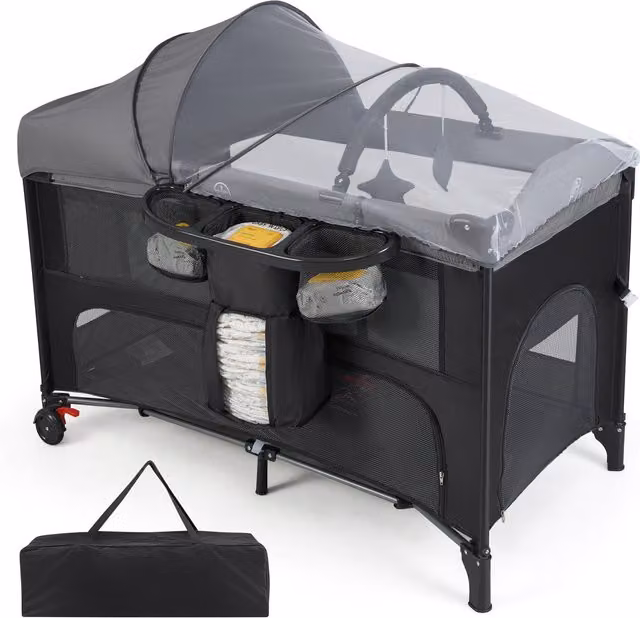COSTWAY Portable Baby Bassinet Bedside Sleeper in Grey