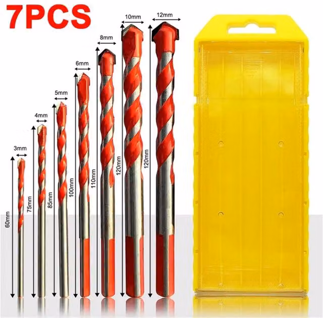 Nordara Extra Tough 7-Piece Carbide Tipped Masonry Drill Bit Set, Multicolour