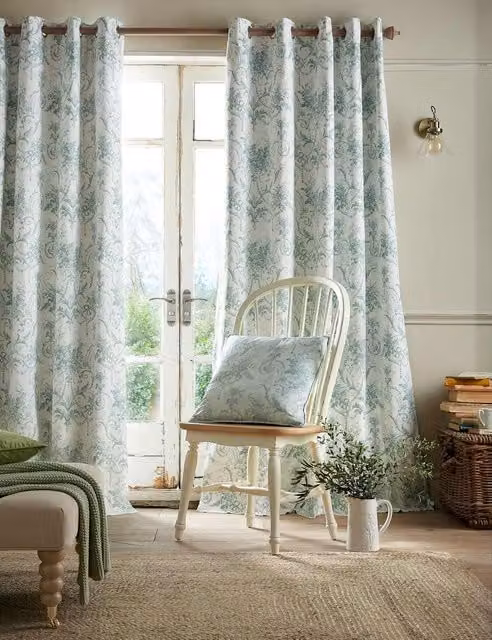 Laura Ashley Tuileries Blackout Eyelet Curtains in White Floral Cotton