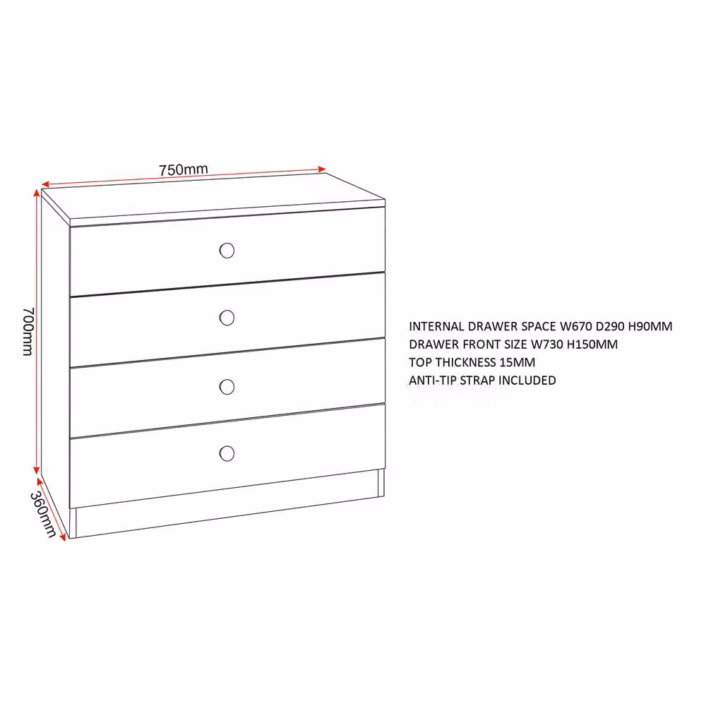 Seconique Denver 4 Drawer Chest in Pink Glossy Finish – 2