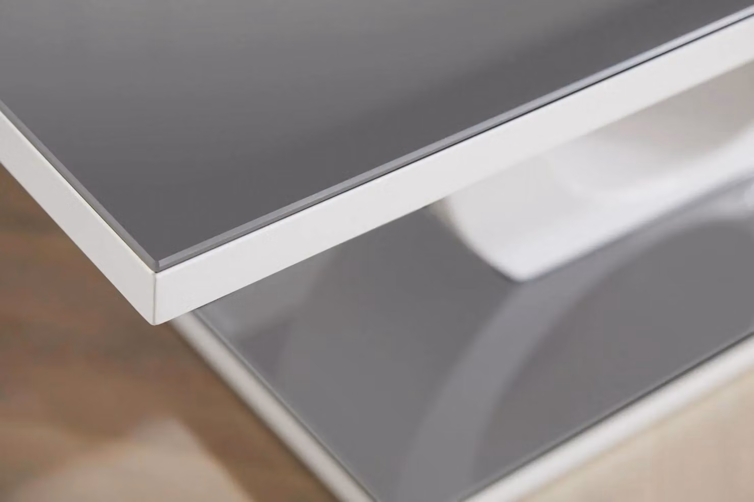 FurnitureboxUK Giovani Rectangular White High Gloss Coffee Table with Glass Top and Grey Halo Structural Plinth Base – 2