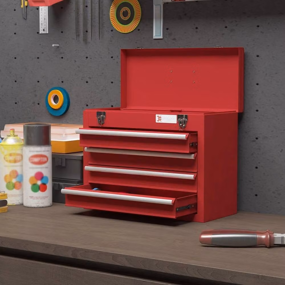 EONLION Lockable 4 Drawer Steel Tool Chest in Red, W/D/H: 100 x 200 x 22 cm – 3