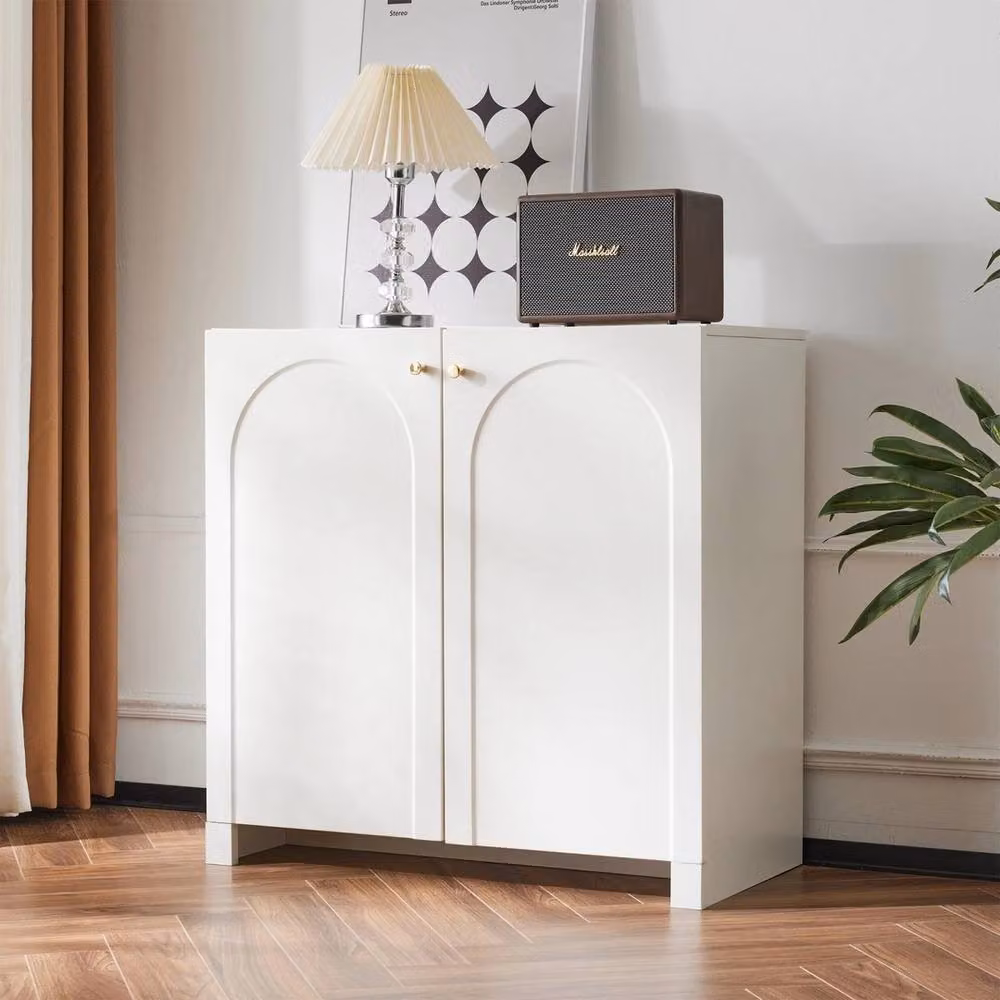 VOGREX White and Gold Wooden 2 Door Adjustable Sideboard Cabinet W/D/H: 80 x 40 x 40 cm – 2