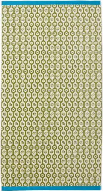 Land & Shore Floral Daisy Cotton Bath Towel with Border, Green/Petrol