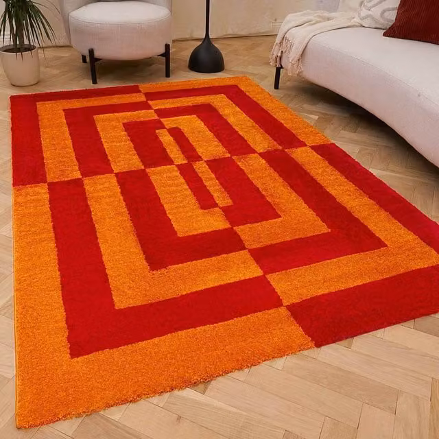 THE RUGS Joli Geometric Soft and Dense Pile Living Room and Bedroom Rug in Red, W/D/H: 170 x 120 cm – 1