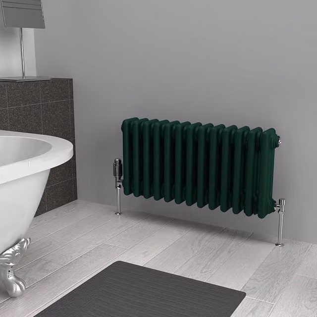 Lux Heat Horizontal 3 Column Steel Radiator in Green, H: 30.0 cm x W: 60.5 cm