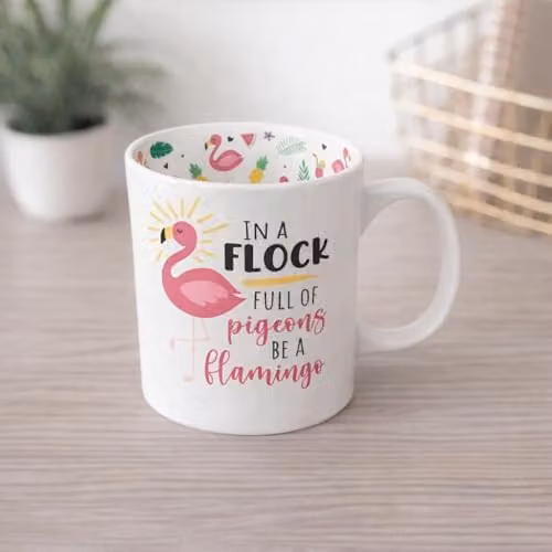 Global Journey Gifts Be A Flamingo Novelty Ceramic Mug, White and Multicolour, 400ml – 2
