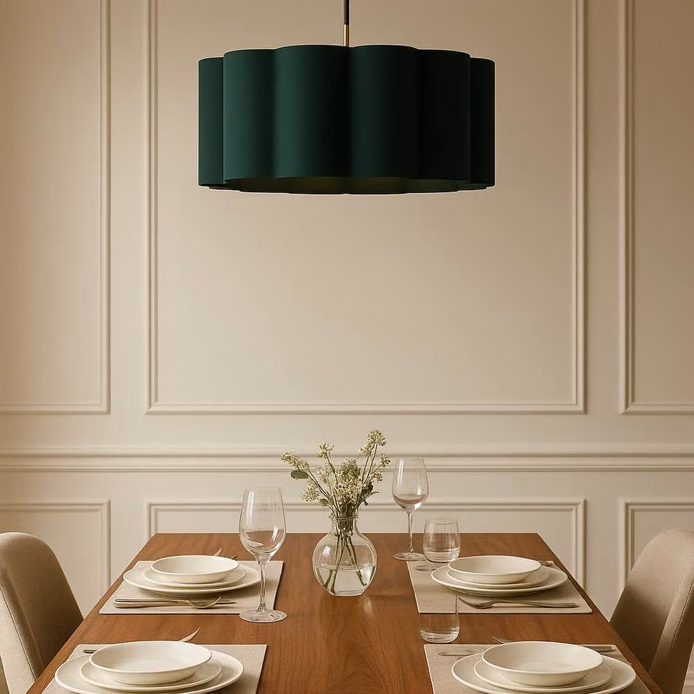 CGC Lighting Maria Scalloped Drum Lampshade in Green, Width: 48 cm – 4