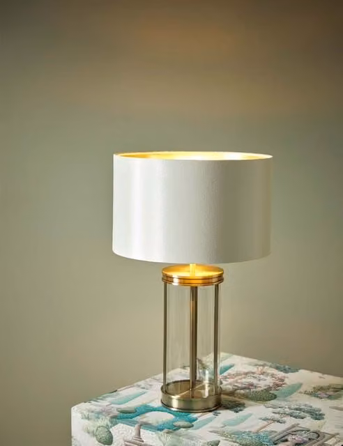 Laura Ashley Harrington Small Table Lamp in Antique Brass with White Fabric Shade