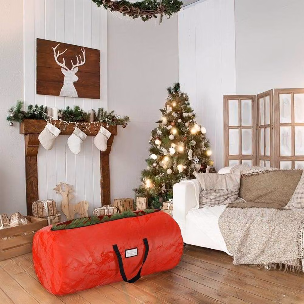 Shatchi Christmas Tree Storage Bag with Handles, Red, H 136 x W 53 x D 53 cm – 3