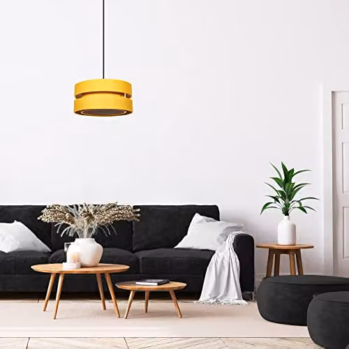 Happy Homewares Modern Yellow Linen Fabric Triple Tier Cylinder Ceiling Pendant Light Shade, Diameter: 26 cm – 3