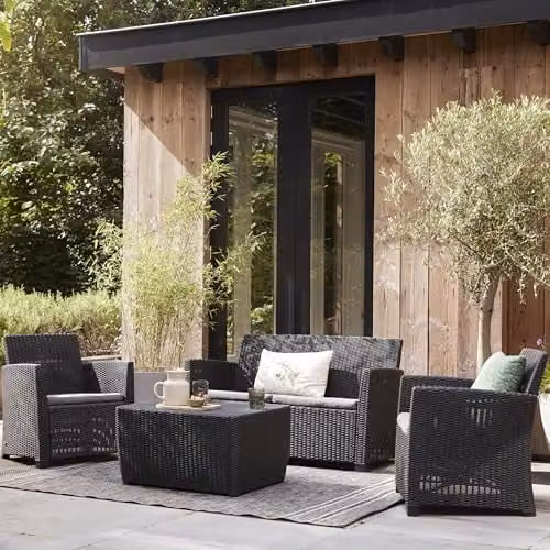 Keter Mia 4 Seater Rattan-Style Lounge Set in Grey with Storage Table and Cushions – 2