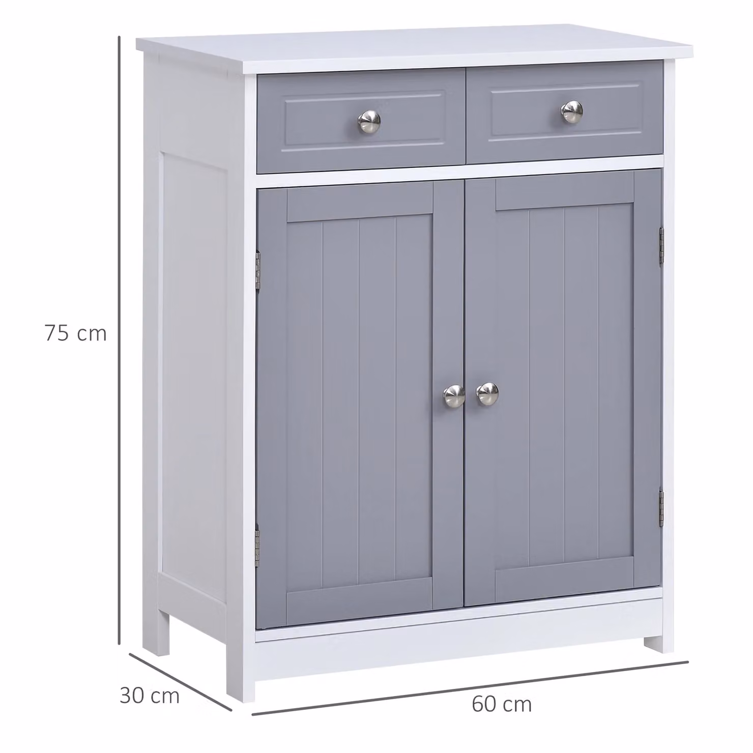 Kleankin Freestanding White Bathroom Floor Storage Cabinet with 2 Drawers and Hinged Doors – 2