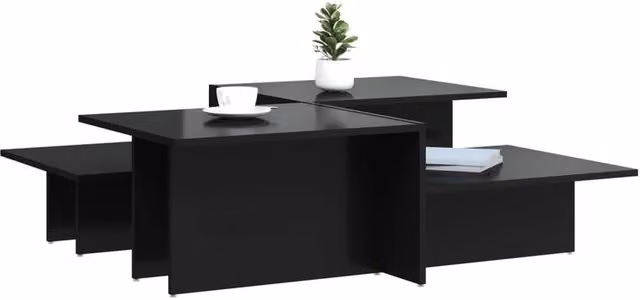 Berkfield Home Set of 2 Modern High Gloss Black Nested Coffee Tables in Engineered Wood