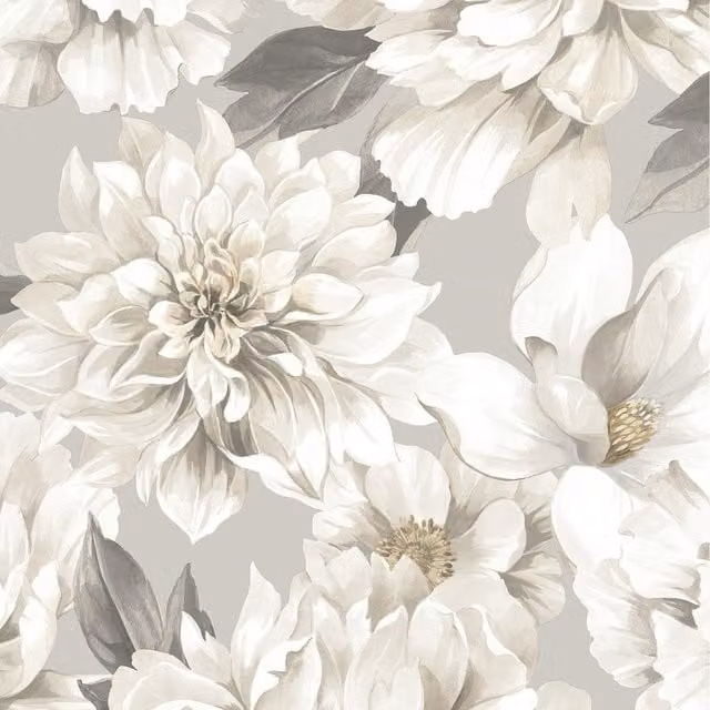 Rasch Floral Botanical Large Flowers and Leaf Wallpaper in Taupe and Grey