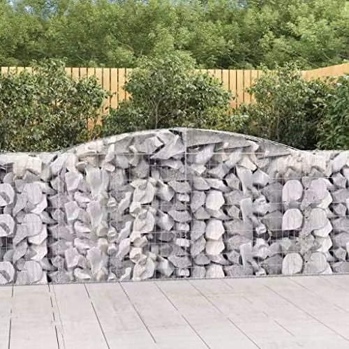 vidaXL Set of 9 Arched Gabion Baskets in Silver Galvanised Steel, W: 400 cm, D: 50 cm, H: 100/120 cm – 2