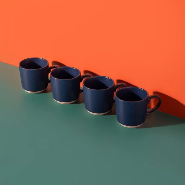La Cafetiere Set of 4 Blue Ceramic Coffee Mugs, 350 ml