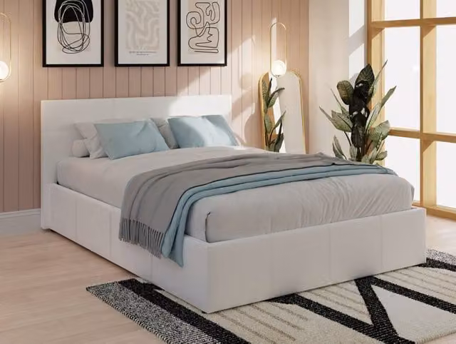 GFW Ecuador White Faux Leather Upholstered Side Lift Ottoman Bed Frame, King Size (180 x 200 cm)